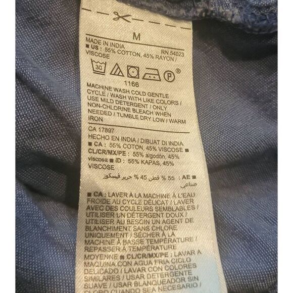 Old Navy Dress Women's Medium Blue Puff Sleeve Smocked Midi Chambray Block Print - Picture 6 of 6